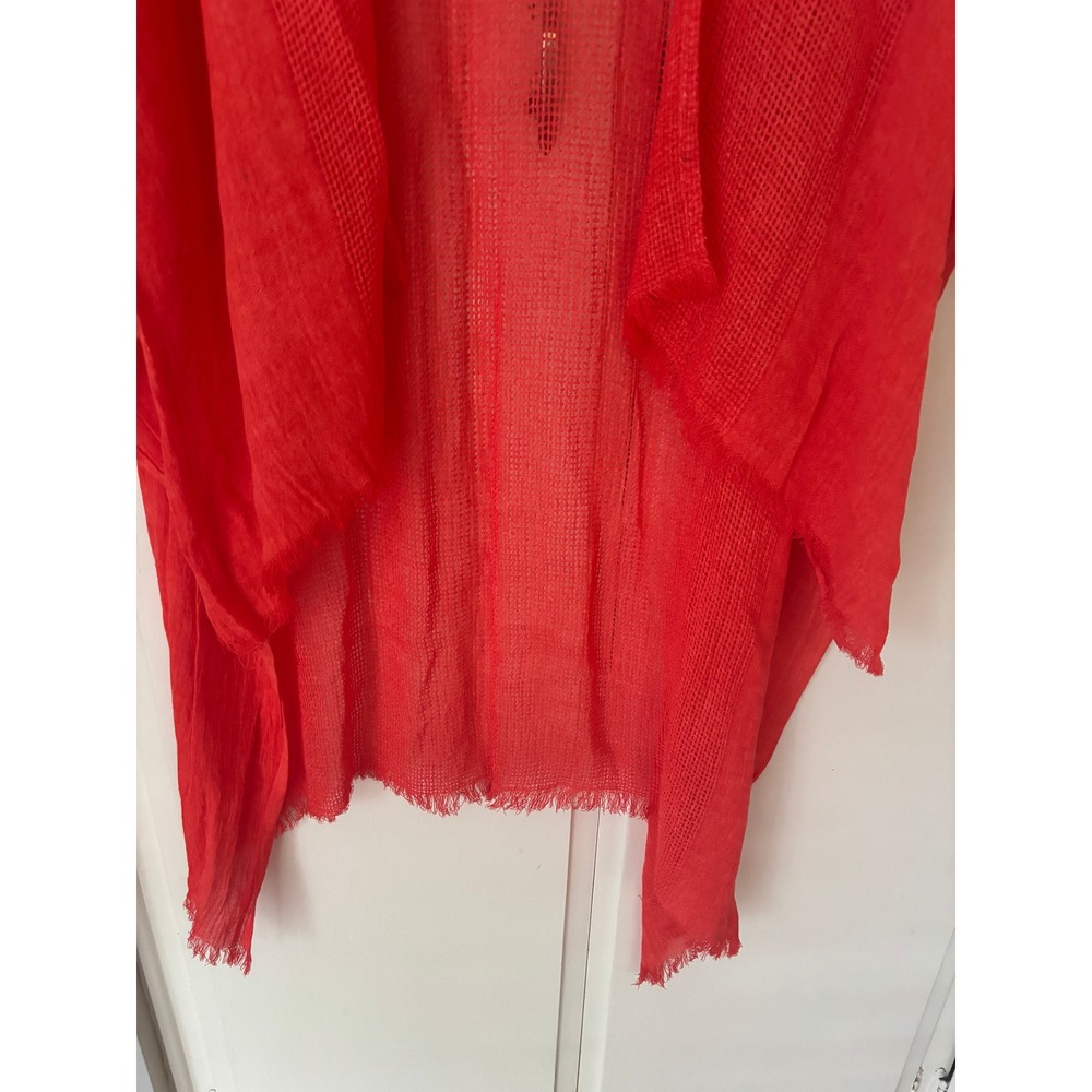 Free People x All Tous Coral Orange Mesh Knit Frayed Kimono Wrap One Size - Picture 5 of 9